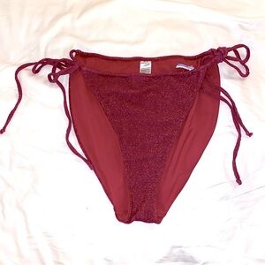 NEW Good American Sparkle String Bikini High Waisted Pink Metallic women’s tie